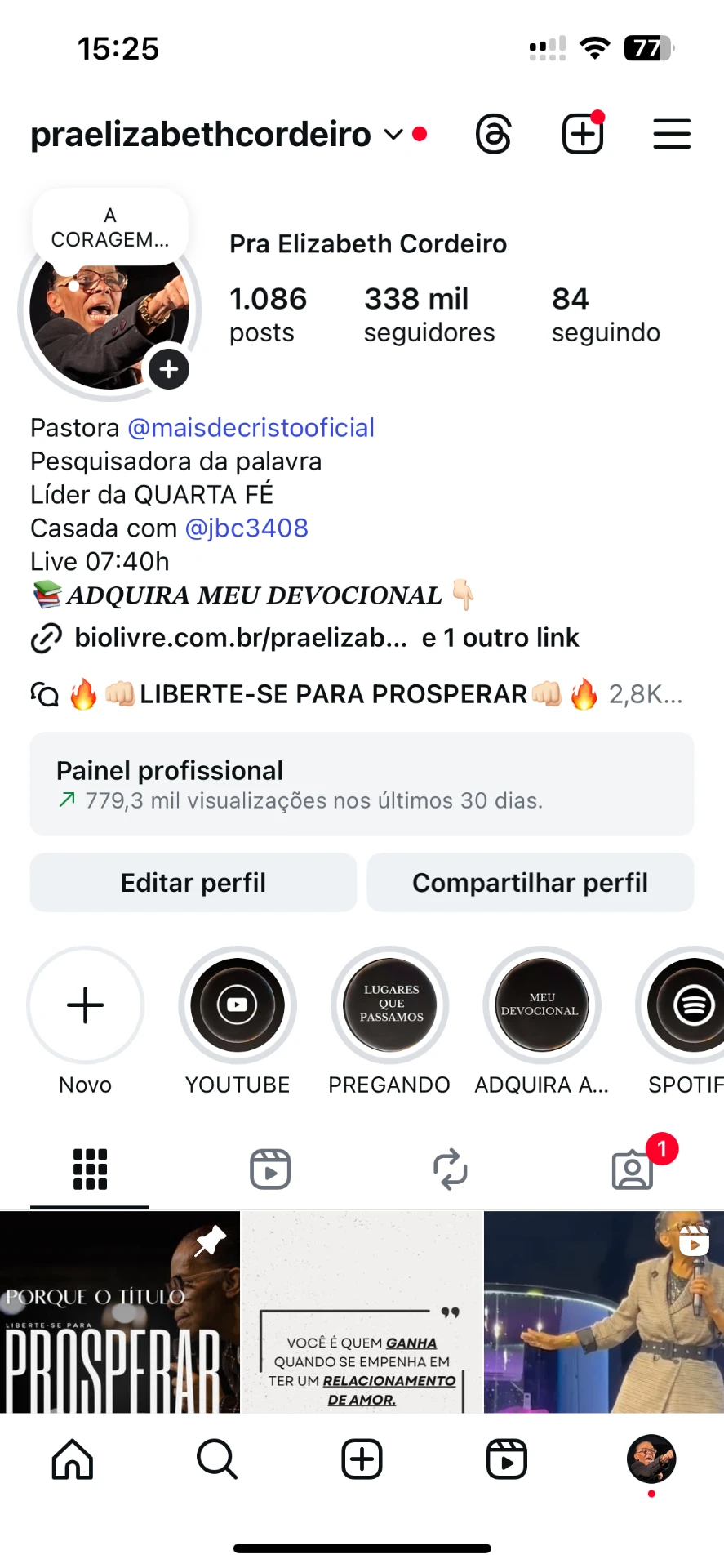 Capa do conteúdo em destaque no perfil